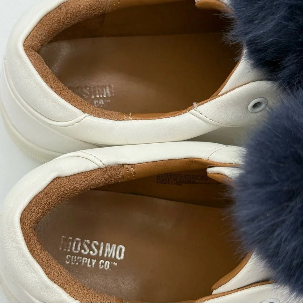 Mossimo Supply Co. Abbie Leather Slip On White Sneakers With Faux Fur Pompom - Picture 7 of 14